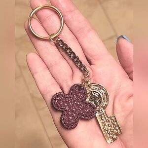 Anthropologie Steampunk Key and Leather Flower Keychain RARE